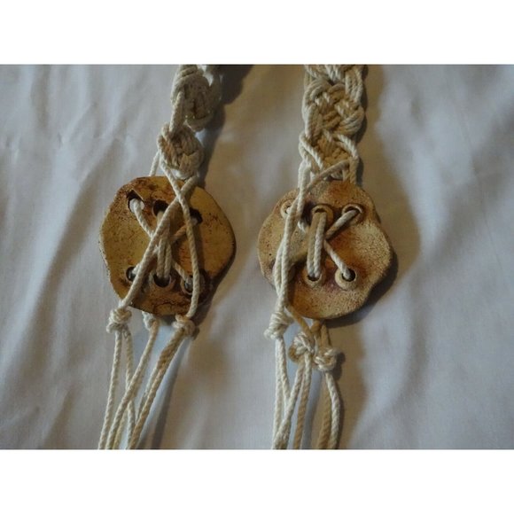 Vintage Macrame Beaded CERAMIC Medallion Belt 70's Knotted Boho Hippie 47"1 1/4" - Picture 5 of 5
